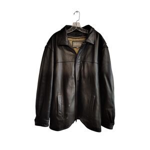 Vtg Wilsons Black Leather Bomber Jacket Men's Size XL Full Snap Zipper